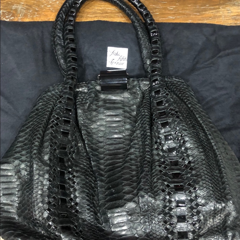 Salvatore Ferragamo Large Black Python Handbag - Picture 8 of 8